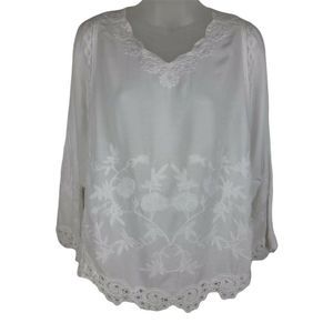 MIND SET EMBROIDERED 3/4 Raglan Sleeve TUNIC White
